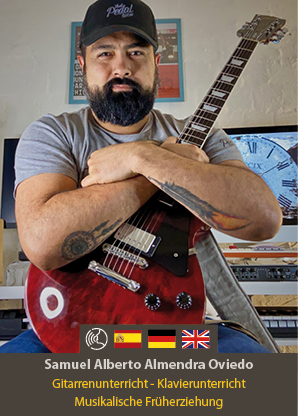 Samuel Alberto Almendra Oviedo, Lehrer für E-Gitarrenunterricht, Gitarrenunterricht, Keyboardunterricht, Klavierunterricht, Musikalische Früherziehung in der CMS Musikschule in Lauenburg und Hamburg.